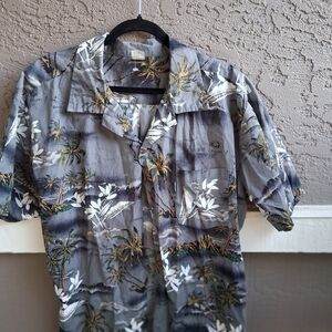 Gray and Green Palm Print Men's Casual Shirt